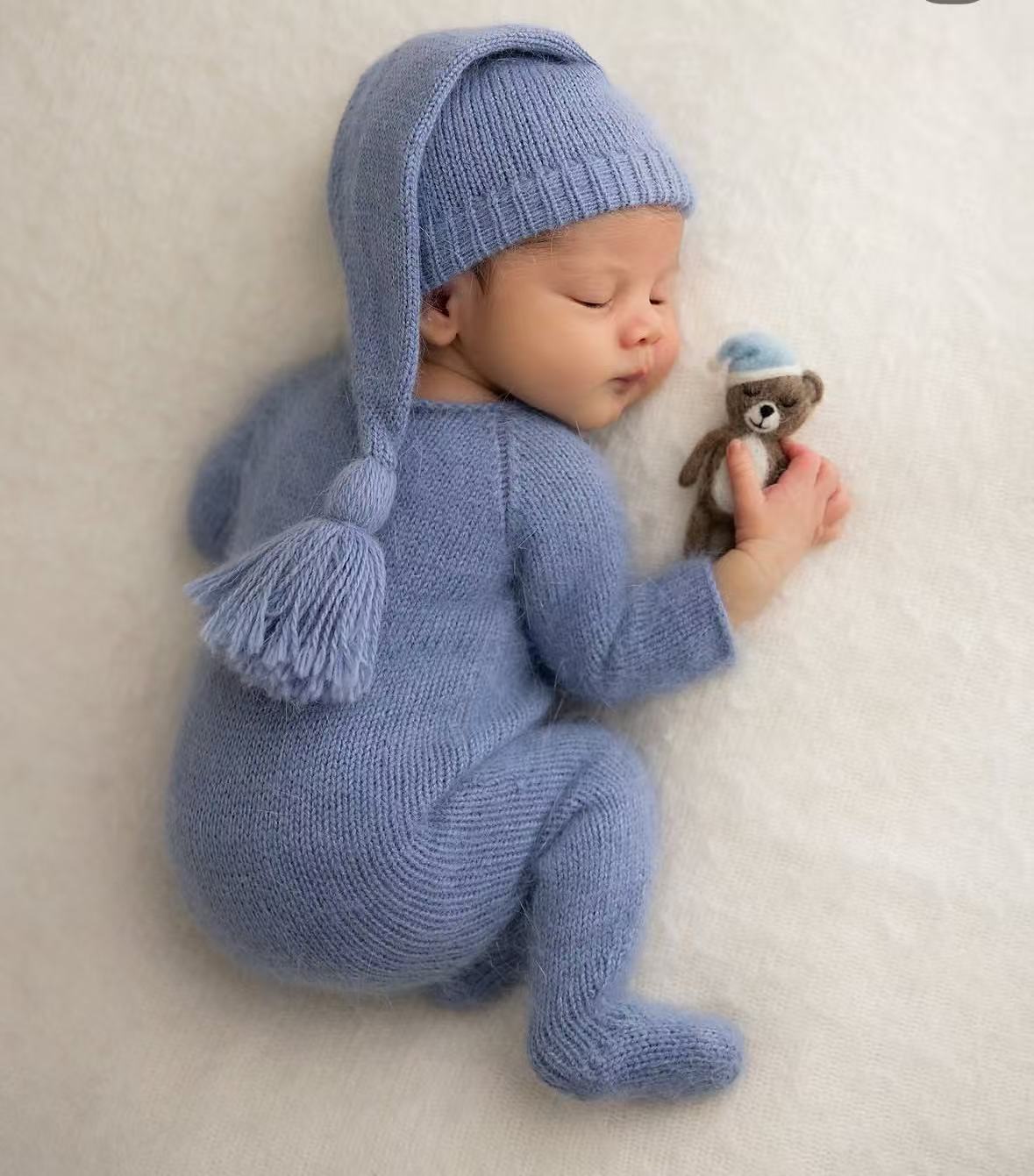 Infant Photography Props Outfit - طقم رومبر وقبعة محبوكة للأطفال حديثي