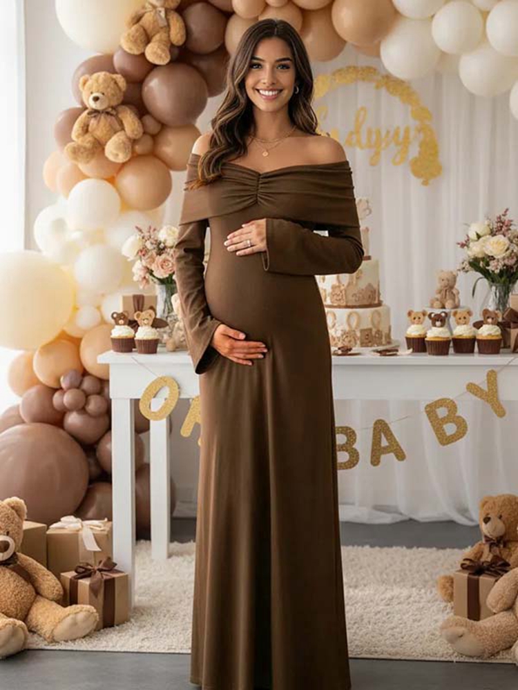 الخريف البني فستان الأمومة الت - مراجعة Maternity Wear وسعره
